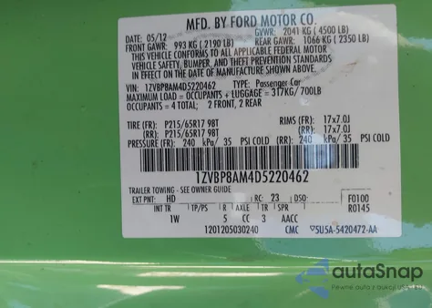 2013 Ford Mustang V6 из США, поврежденный, VIN 1ZVBP8AM4D5220462